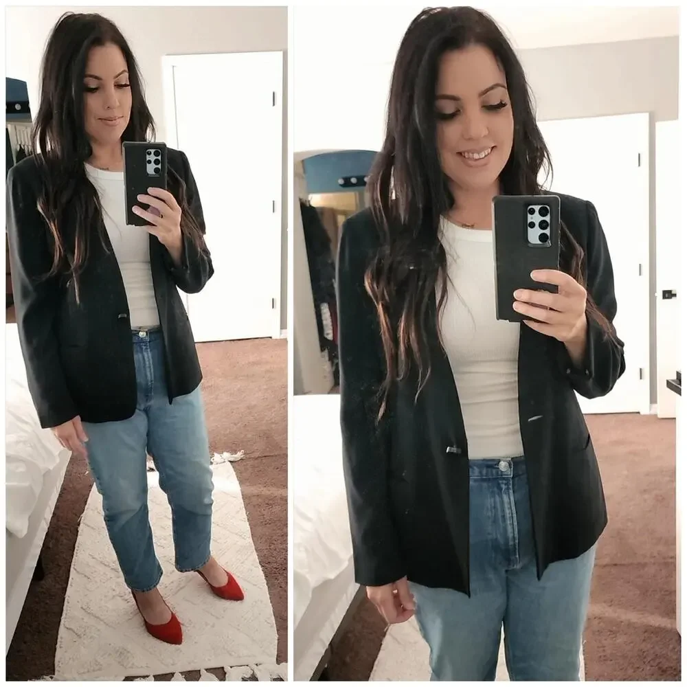 Christian Dior Collarless One Button Black Blazer